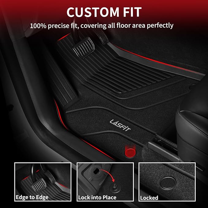 LASFIT Floor Mats for Hyundai Ioniq 5 2024 2023 2022 Only Movable Console (Limited Models), Custom Fit TPE All Weather Floor Liners 1st & 2nd Row Car Mats for Ioniq 5 Slide Console Version, Black