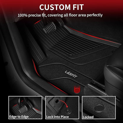LASFIT Floor Mats for Hyundai Ioniq 5 2024 2023 2022 Only Movable Console (Limited Models), Custom Fit TPE All Weather Floor Liners 1st & 2nd Row Car Mats for Ioniq 5 Slide Console Version, Black