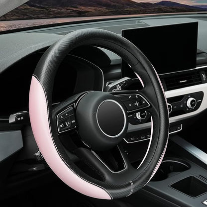YHONGJT Soft Cute Light Pink Microfiber Leather Anti-Slip Steering Wheel Cover, Universal 15 Inch for Women Girls, Fit Vehicles, Sedans, SUVs, Vans, Trucks