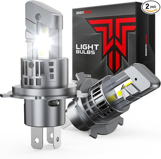 Torchbeam 74000LM 2026 H4 Bulb Lights, 6500K Cool White, 120,000 Hours, 15X Brighter, Fits 99% Vehicles, Plug and Play, Pack of 2
