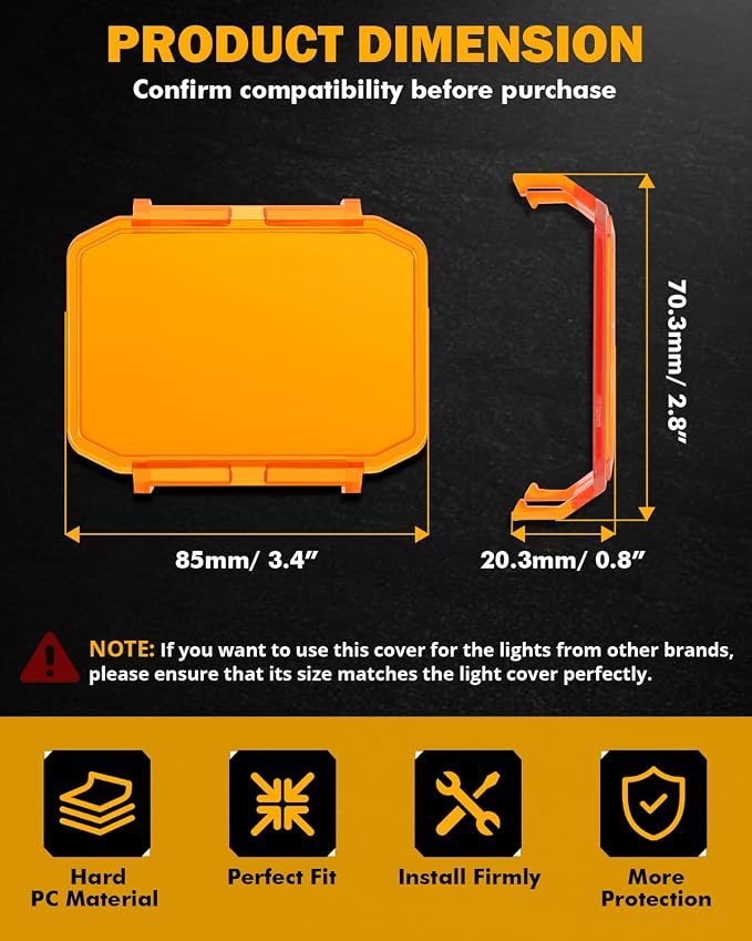 Auxbeam 4 Inch LED Pod Covers, R4 Series 2300K Dark Amber LED Pods Square Offroad Plastic Light Protective Cover Fog Lamp PC Lens Light Mask, 2 Pack (Not Fit for ZD000706)