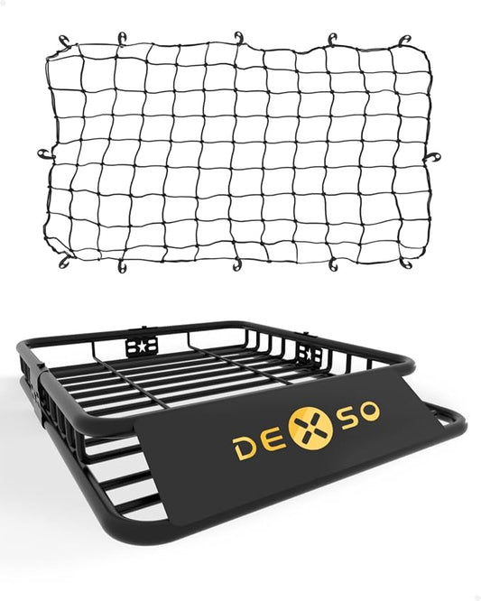 DEXSO 51" x 36" Universal Roof Rack Basket with Cargo Net, 200 Lbs Capacity Rooftop Cargo Carrier Basket, Heavy Duty Luggage Holder Rack for SUVs, Trucks, Vehicles