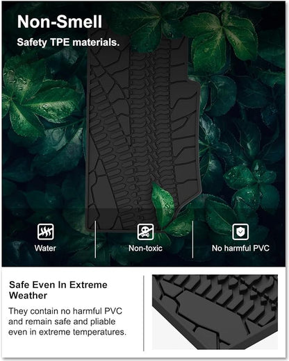 KIWI MASTER Floor Mats for 2007-2013 Jeep Wrangler JK 4-Door, OEM Replacement 82210166AC, Custom Fit All Weather Car Mats, Heavy Duty TPE Floor Liners, Front & Rear 2 Row, Black