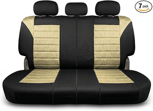 FH Group Automotive Car Seat Covers Rear Set Premium 3D Air Mesh Seat Covers, Airbag Compatible and Split Bench Cover Universal Fit Interior Accessories for Cars Trucks and SUVs - Beige