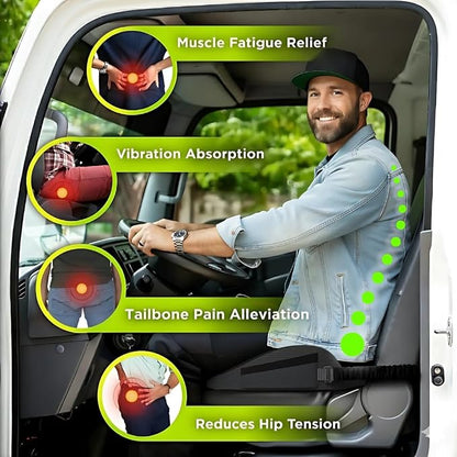 XL Truck Seat Cushion for Truck Driver Seat Cushion - Upgraded Back Support, CertiPUR-US® Certified - Thick Memory Foam, Pain Relief for Hours of Driving, Trucker Approved Big Rig - Black