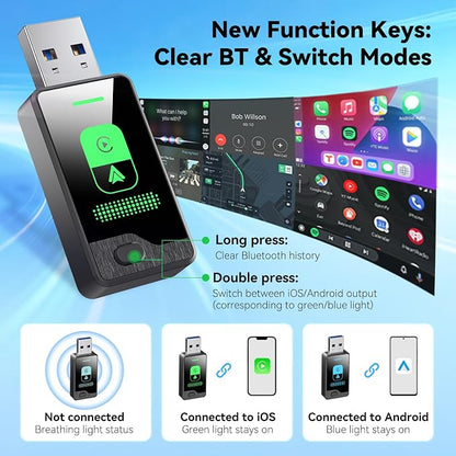 Wireless CarPlay Adapter 2026 Upgrade – Auto Connect Every Time, Converts Wired to Wireless, Mini Size, Seamlessly Switch Between Android and iPhone Devices, Enjoy Uninterrupted