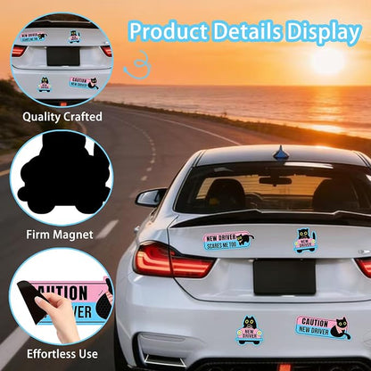 4 Pack Student Driver Magnet for Car – Cute Animal New Driver Signs High-Visibility Reflective Beginner Driver Magnets, Weatherproof & Removable Safety Warning Signs for Vehicles, “Please Be Patient”