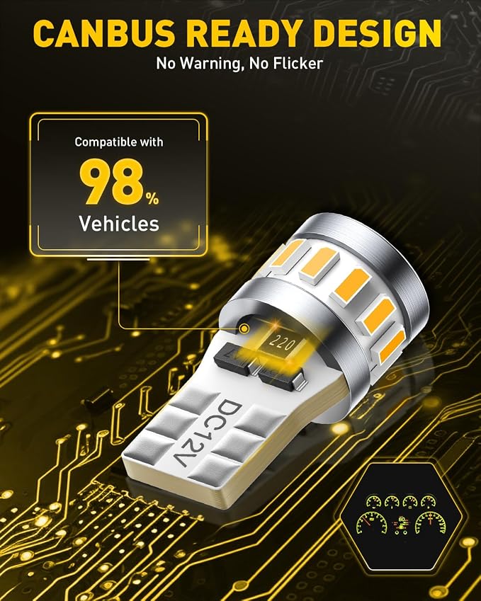 AUXITO Latest 194 LED Bulbs Amber Yellow, Canbus Error Free 168 2825 T10 W5W LED Bulb for Car Dome Door Map Courtesy Trunk Cargo Marker License Plate Exterior Lights, Pack of 2