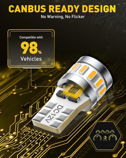 AUXITO Latest 194 LED Bulbs Amber Yellow, Canbus Error Free 168 2825 T10 W5W LED Bulb for Car Dome Door Map Courtesy Trunk Cargo Marker License Plate Exterior Lights, Pack of 2