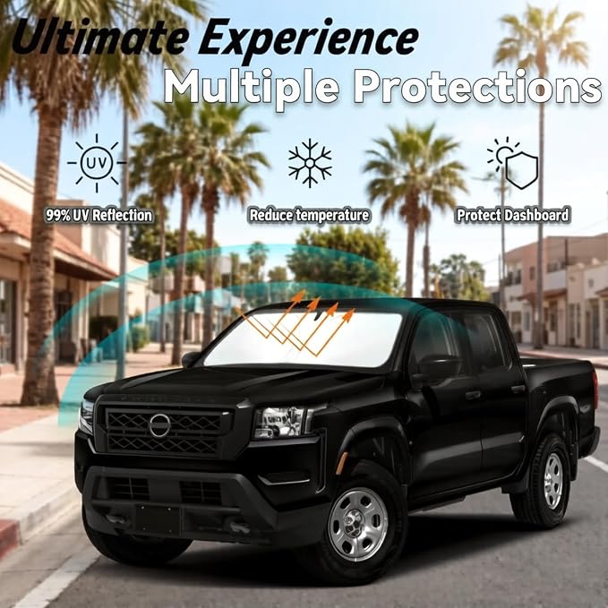 Windshield Sun Shade for 2022-2026 Nissan Frontier, Car Front Window Sunshade with 240T Sun Visor Protector Blocks UV Rays Heat Sun Shield Accessories