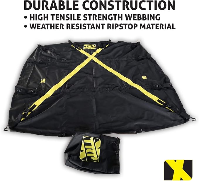 The X-Cover by TRPx - Trailer and Truck Bed Cover Large - Integrated Heavy Duty Black Tarp and Tie Down System. Fits: Standard Bed, Long Bed Trucks and Utility Trailers up to 8' Long.