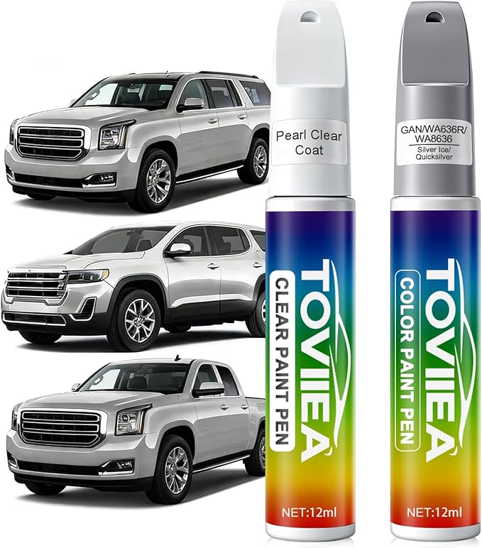 Silver Ice/Quicksilver(GAN/WA636R/WA8636) Touch Up Paint Compatible with GMC,2-In-1 Car Scratch Remover Pen,Car Paint Scratch Repair Kit for Scratches,Chips & Nicks,2-PCS SET