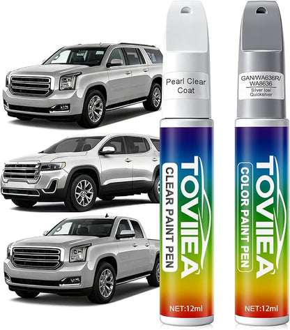 Silver Ice/Quicksilver(GAN/WA636R/WA8636) Touch Up Paint Compatible with GMC,2-In-1 Car Scratch Remover Pen,Car Paint Scratch Repair Kit for Scratches,Chips & Nicks,2-PCS SET