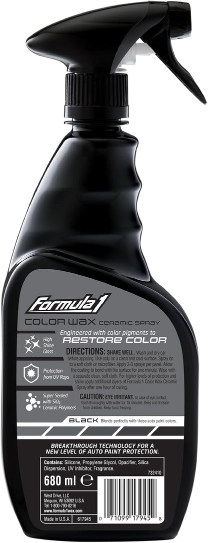 Formula 1 Color Wax Spray for Black Cars, Gives Ceramic Water Beading Protection and Ultimate Shiny Finish, Fills Minor Scratches with Color-Match Pigment, 23 oz