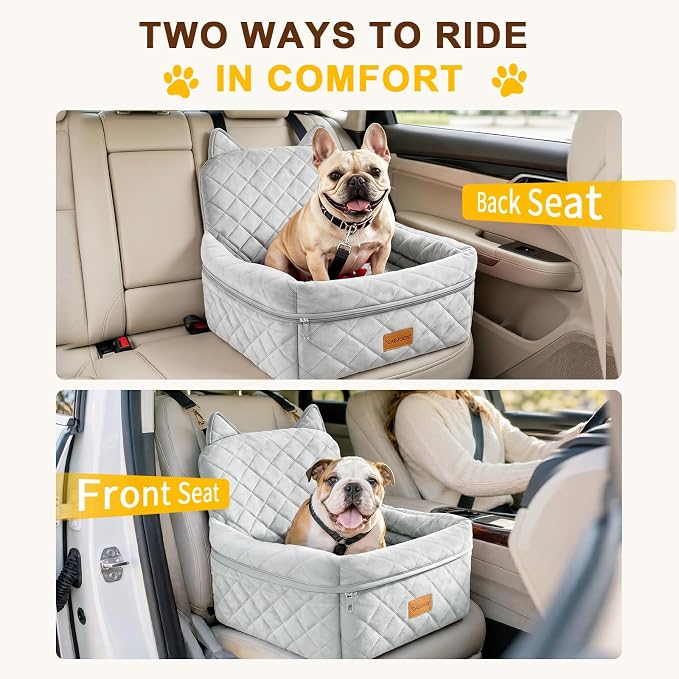 Dog Booster Car Seats for S/M Dogs Up to 35lbs,Pet Car Seat/Travel Bed with Washable&Removable Cover,Storage Pockets,Dog Safety Belt and Elevated Cushion Fits in Front/Back Seat