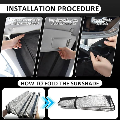 Thickened Sun Shade for 2021-2026 Jeep Grand Cherokee & L | Accordion Front Window Sunshade Aluminum Reflective UV Protection Shield, Foldable Sun Visor with Storage Bag Car Accessories