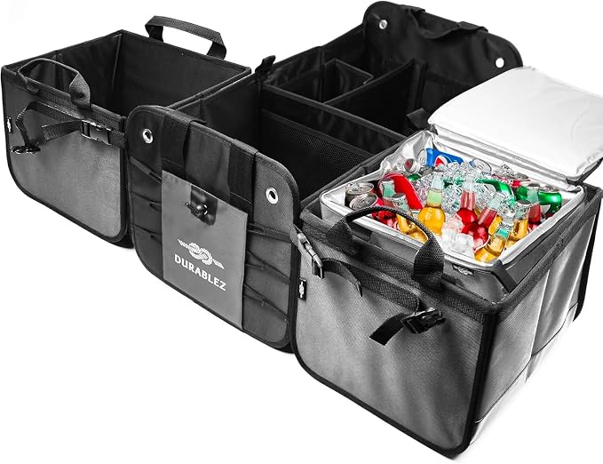 Insulated Trunk Cooler Bag – Thermal Grocery Carrier, Leak-Resistant Food Storage for Car Travel, Fits Organizer Modules – Gray
