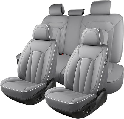 Car Seat Covers Full Set, Leather Seat Covers for Cars, Waterproof Car Seat Protector,Non-Slip Car Interior Covers, Automotive Seat Covers for Most Cars SUVs, Gray