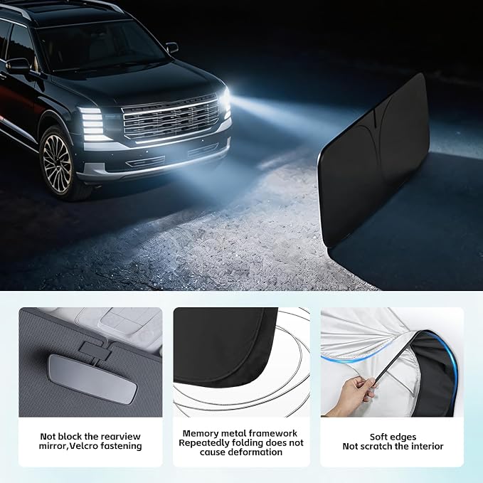 Windshield Sun Shade for Hyundai Palisade 2020-2026 Sunshade 300T Windshield Cover Protector Blocks UV Rays Custom Fit Palisade Front Window Shades Windshield Accessories Keep Cool Foldable