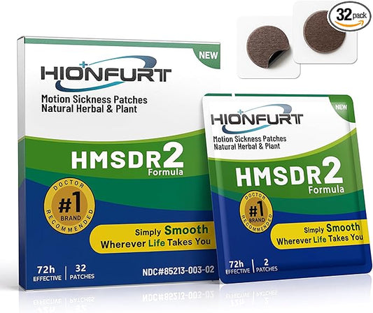 Hionfurt HMSDR2 32ct Motion Sickness Patches – Sea Sickness Patches for Cruise, Car, Airplane – Non-Drowsy, 72H Lasting