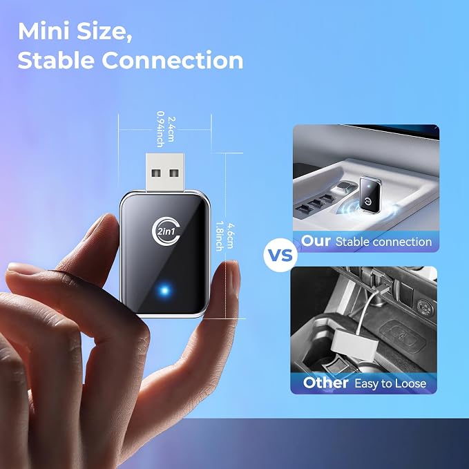 CZOCPOS 2-in-1 Wireless CarPlay Adapter, Plug and Play USB Dongle Support CarPlay and Android Auto, Mini Size, Inky Black