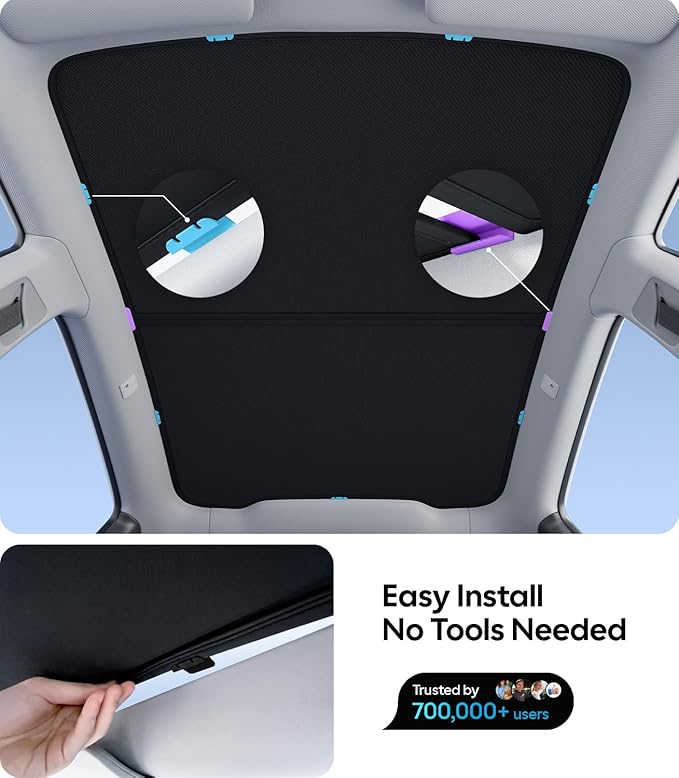 Wigoo Tesla New Model Y Juniper Accessories Sunshade Roof [Never Sag, Nano Ice-Crystal Coatings] Heat Insulation Glass Roof Sun Shade, Accessories for Tesla New Model Y 2025 2026 Launch, Black