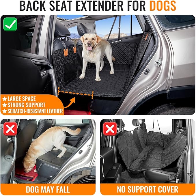 MAXFUT Dog Back Seat Extender,Backseat Pet Cover for Dogs,Rear Dog Car Seat Cover for Back Seat,Hard Bottom Car Seat Cover for Dogs, Dog Hammock for Car
