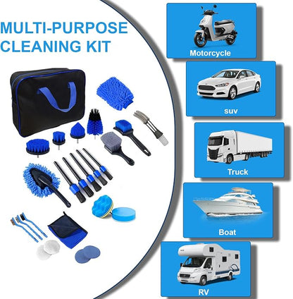 26PCS Car Detailing Kit, Car Detailing Brush Set, Car Cleaning Kit, Auto Detailing Tools for Interior Exterior Wheels, Professional Car Wash Accessories with Windshield Cleaning Tool and Storage Bag