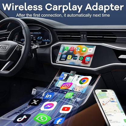 Wireless CarPlay Adapter, Mini Size Apple Carplay Wireless Adapter Plug and Play for Cars with Built-in CarPlay and iOS 10+