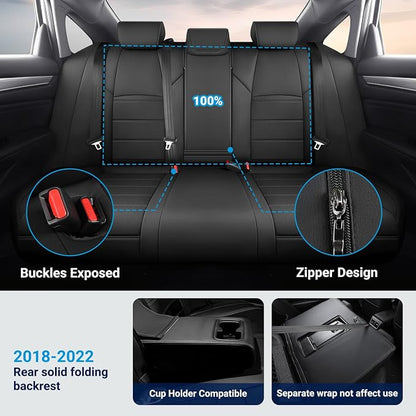Custom for Honda Accord Seat Covers 2018 2019 2020 2021 2022 LX, Faux Leather Car Seats Cover Full Set (Rear Solid Folding backrest) - Black