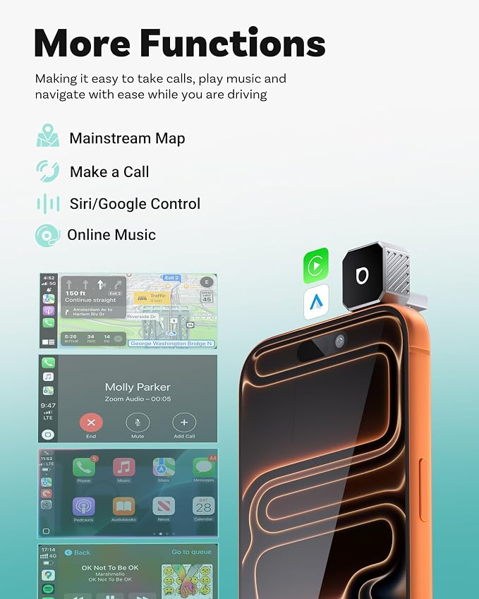 OTTOCAST USB-C Mini 3.0 Wireless CarPlay & Android Auto Adapter – for Apple iPhone/AndroidPhone, 2-in-1 Multi-User Type-C Wireless Bluetooth Dongle, for Cars with Wired CarPlay/Android Auto (Silver)