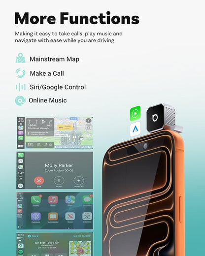 OTTOCAST Mini 3.0 Silver 2-in-1 Wireless CarPlay & Android Auto Adapter – Plug & Play for iPhone/Android, Dual-Phone Memory, Dual-Band WiFi (2.4/5GHz), Auto-Reconnect