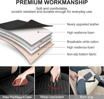 BEITK 2 Pack Leather Front Seat Covers, Universal Sideless Car Seat Protectors, Waterproof Automotive Seat Cover for Most Cars Trucks SUV(Black)