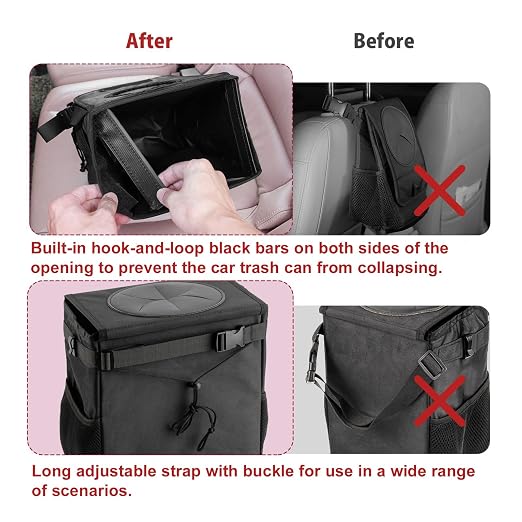Ryhpez Car Trash Can with Lid - Hanging Trash Bin Garbage Can for Car SUV, Leak-Proof Collapsible Automotive Truck Organizer Road Trip Essentials(3.2 Gallon/12L)