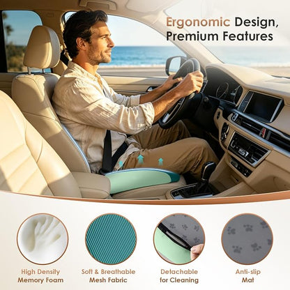 FLORICH Large Car Seat Cushion for Long Sitting, Ergonomic Memory Foam Driving Seat Cushion for Back & Sciatica Pain Relief, Non-Slip Washable Seat Cushion for Car, Driver, Office-Green