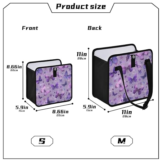 Car Trash Can Organizer Bin with Adjustable Strap for Back Front Seat Console Waterproof Leakproof Collapsible Portable 11 Inch Purple Dreamy Butterflies and Stars