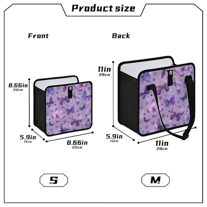Car Trash Can Organizer Bin with Adjustable Strap for Back Front Seat Console Waterproof Leakproof Collapsible Portable 11 Inch Purple Dreamy Butterflies and Stars