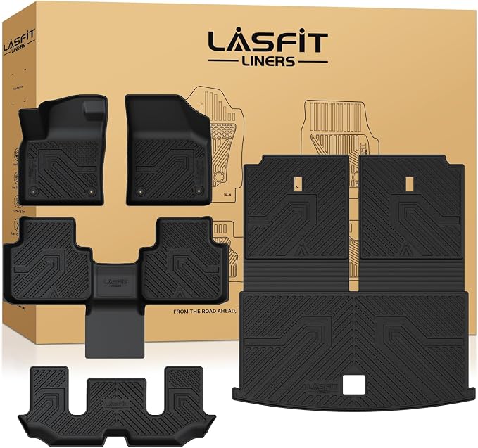 LASFIT TPE All-Weather Floor Mats Full Set for Volkswagen Atlas 2019–2026, 6-Seat Captain’s Chairs, 3-Row Floor Mats, Cargo Liner & Seatback Liners, Black