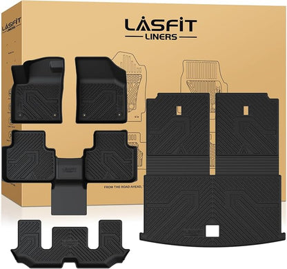 LASFIT TPE All-Weather Floor Mats Full Set for Volkswagen Atlas 2019–2026, 6-Seat Captain’s Chairs, 3-Row Floor Mats, Cargo Liner & Seatback Liners, Black