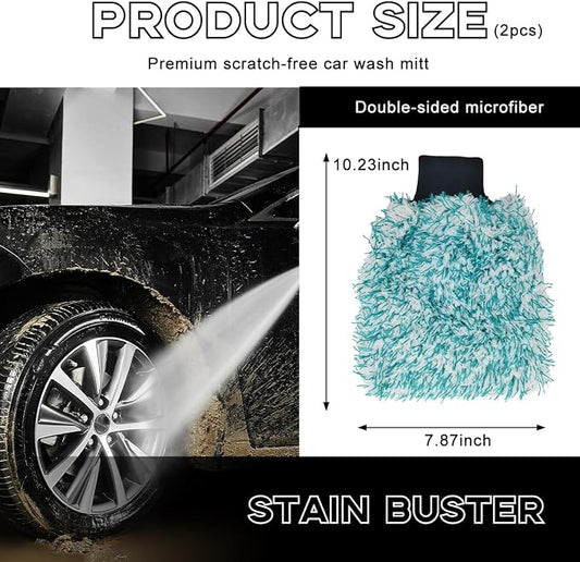 Yourkar 2 PCS Car Wash Mitt, 8"×10" Soft & Scratch-Free Premium Plush Microfiber Washing Glove, Machine Washable Lint Free Absorbent Detailing Wash Mitt, Universal Car Accessories (Green)