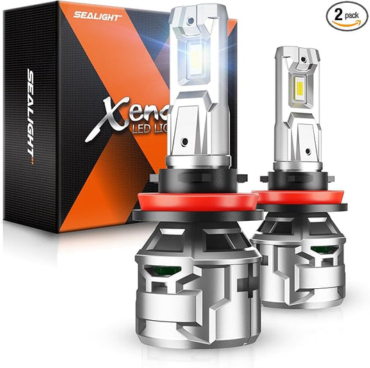SEALIGHT H11/H8/H9 Light Bulbs 30000LM, 6500K Cool White Fog Lights for Powersports, Real 1:1 Mini Size Plug and Play, Pack of 2