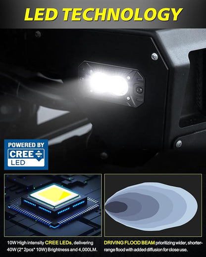 Flush Mount LED Pods, AKD Part CREE LED Flush Bumper Fog Lights 40W Driving Combo Offroad Light Backup Reverse Lights Pods Scen Camper Light for Trucks Pickup SUV UTV ATV