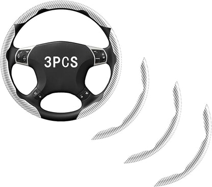 FOAN Steering Wheel Covers, 3PCs Carbon Fiber Anti-Skid Clip on Car Steering Wheel Cover Protector Universal for Most Car, White