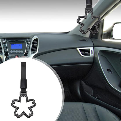Healeved Cherry Blossom Car Handle Rings 2pcs Black Strap Interior Safety Pull Handles Japanese Automotive Accessories Decorative Warning Rings for Vehicle Safety
