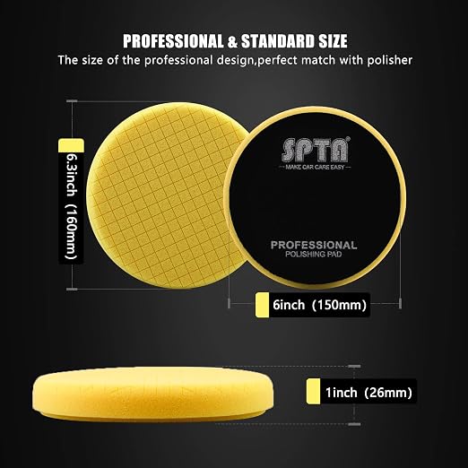 Yellow T80 High-Cut Foam Polishing Pad, 1Pc 6.5 Inch Buffing Polishing Pads for 150mm Backing Plate Compound Buffing Sponge for Car Buffer Polisher Compounding, Polishing and Waxing -FPTSS6Y