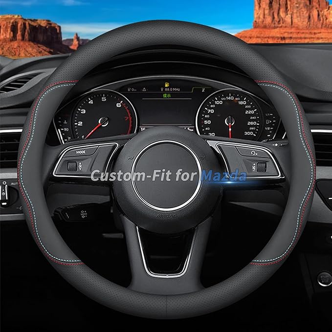 Deer Route Custom-Fit Leather Car Steering Wheel Cover for Mazda, A-Style, 74ff209d-dbd5-43b4-aef7-a2ae111f7a31