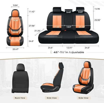 Coverado Seat Covers, Car Seat Covers Full Set, Leather Seat Covers for Cars, Car Seat Protector, Black Car Seat Covers Front Seats and Back Seats Universal Fit for Most Cars Orange