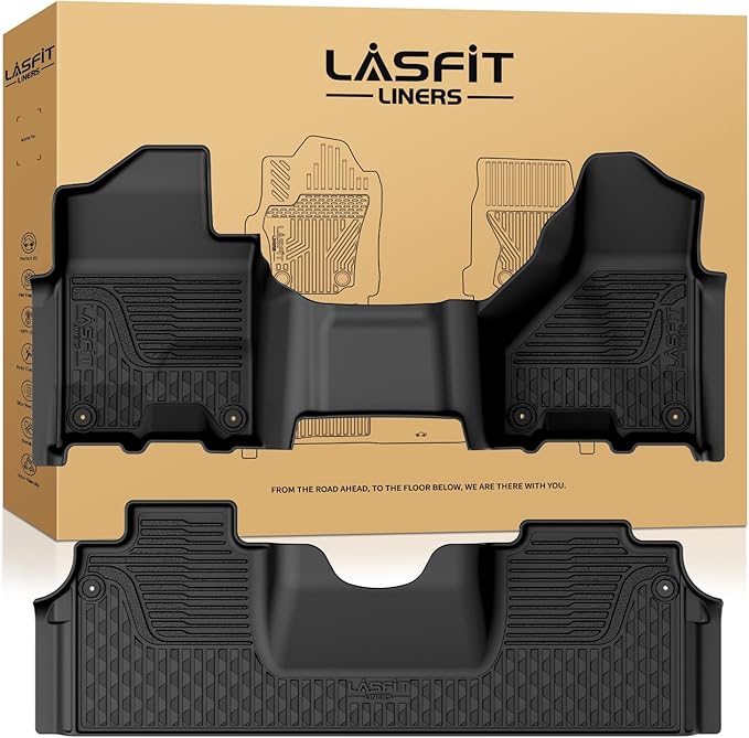 LASFIT Floor Mats 2019-2025 2026 for Ram 2500/3500 Mega Cab Bench Seat, Not for Bucket Seat or Model with PTO KIT or 4X4 Shifter, All Weather TPE Custom Fit Car Mats Floor Liners 1st & 2nd Row, Black
