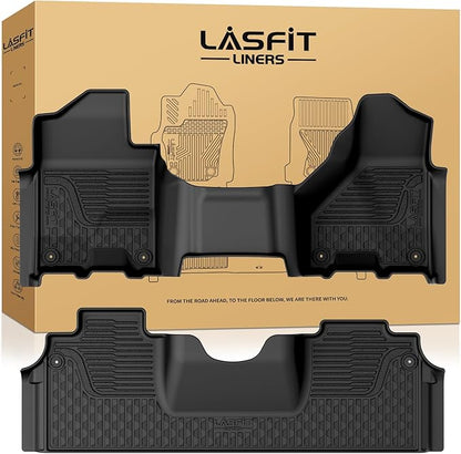 LASFIT Floor Mats 2019-2025 2026 for Ram 2500/3500 Mega Cab Bench Seat, Not for Bucket Seat or Model with PTO KIT or 4X4 Shifter, All Weather TPE Custom Fit Car Mats Floor Liners 1st & 2nd Row, Black