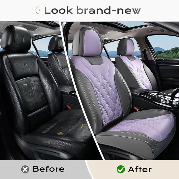 Coverado Car Seat Covers, Front Covers for Cars, Car Seat Cover Front Seats, Car Seat Protector Waterproof, Leather Car Seat Cushion, Universal Interior Covers Seat Protectors for Most Cars Purple